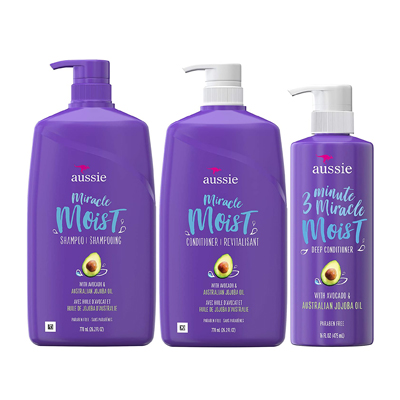 Aussie Miracle Moist Shampoo, Conditioner, and 3 Minute Miracle Deep Conditioner Hair Treatment Bundle